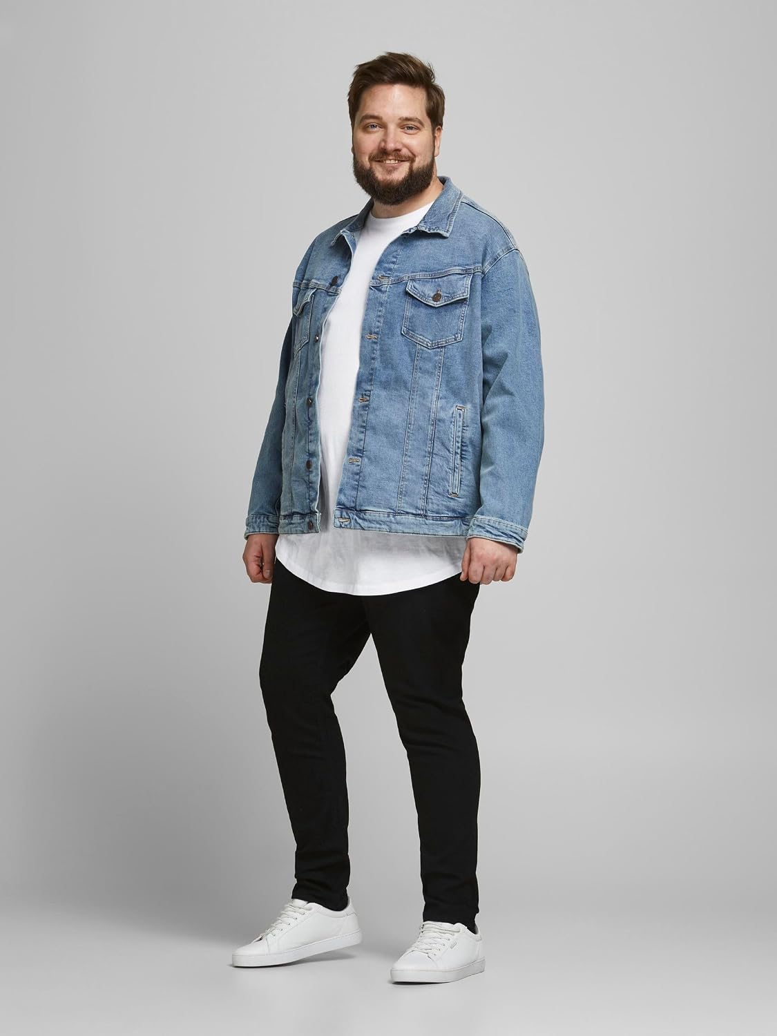 Detalle de JACK & JONES Einfarbiges Herren-T-Shirt aus Baumwolle