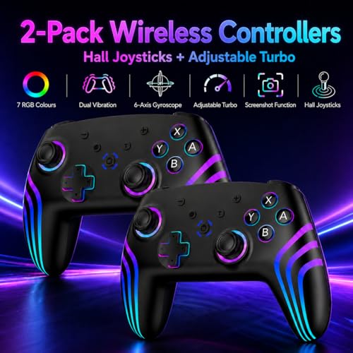 Detalle de Riscvma 2pcs Manette Sans Fil pour Switch: RGB, Double Vibration et Turbo
