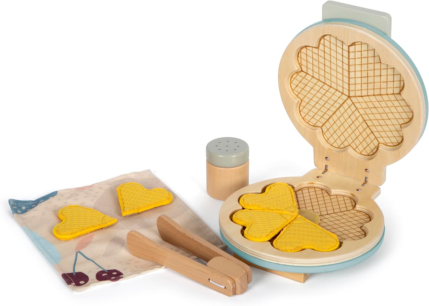 Detalle de small foot 12492 speelgoedwafelijzer Tasty van hout met stoffen hartwafel