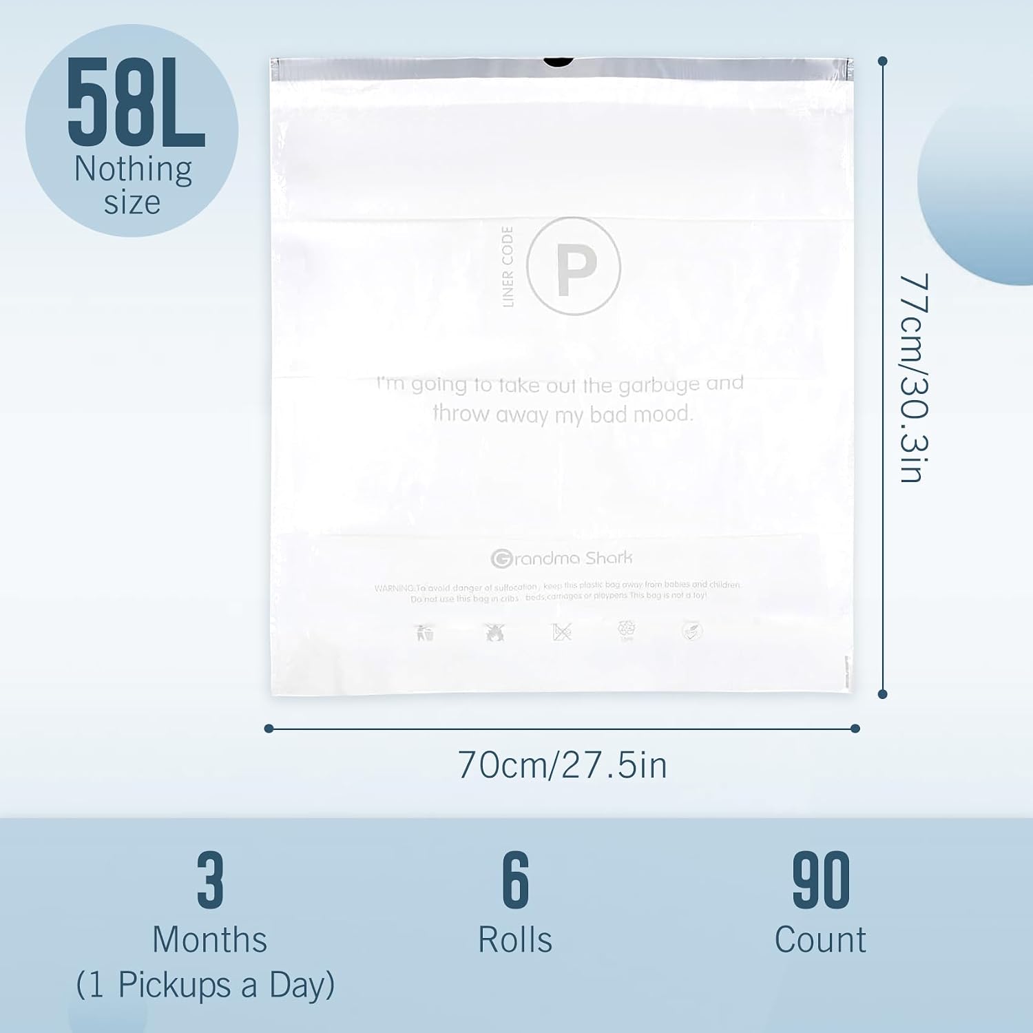 Detalle 2 de Grandma Shark 50–65L Bin Liners 70×77cm