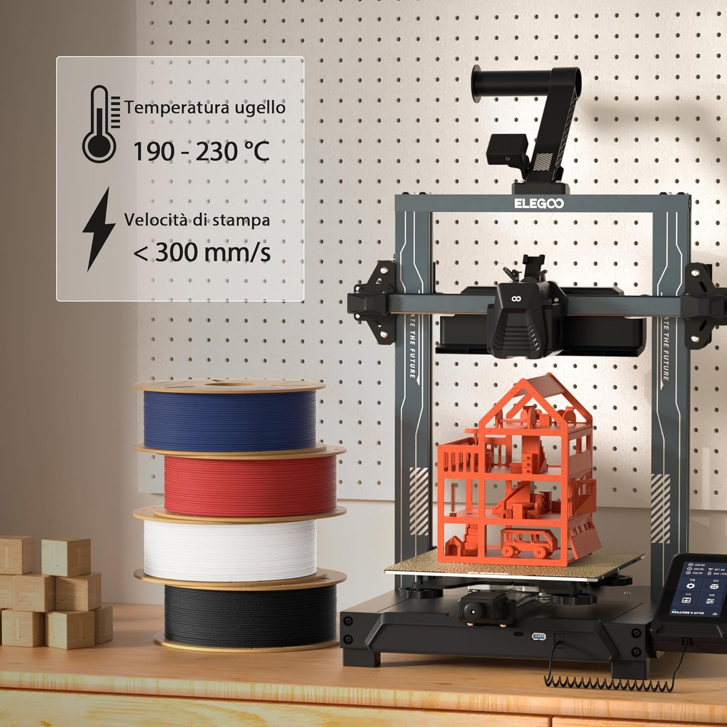 Thumbnail 4 de ELEGOO Filamento PLA Matte Rosso Rubino 1 kg (1,75 mm) opaco per stampanti 3D FDM