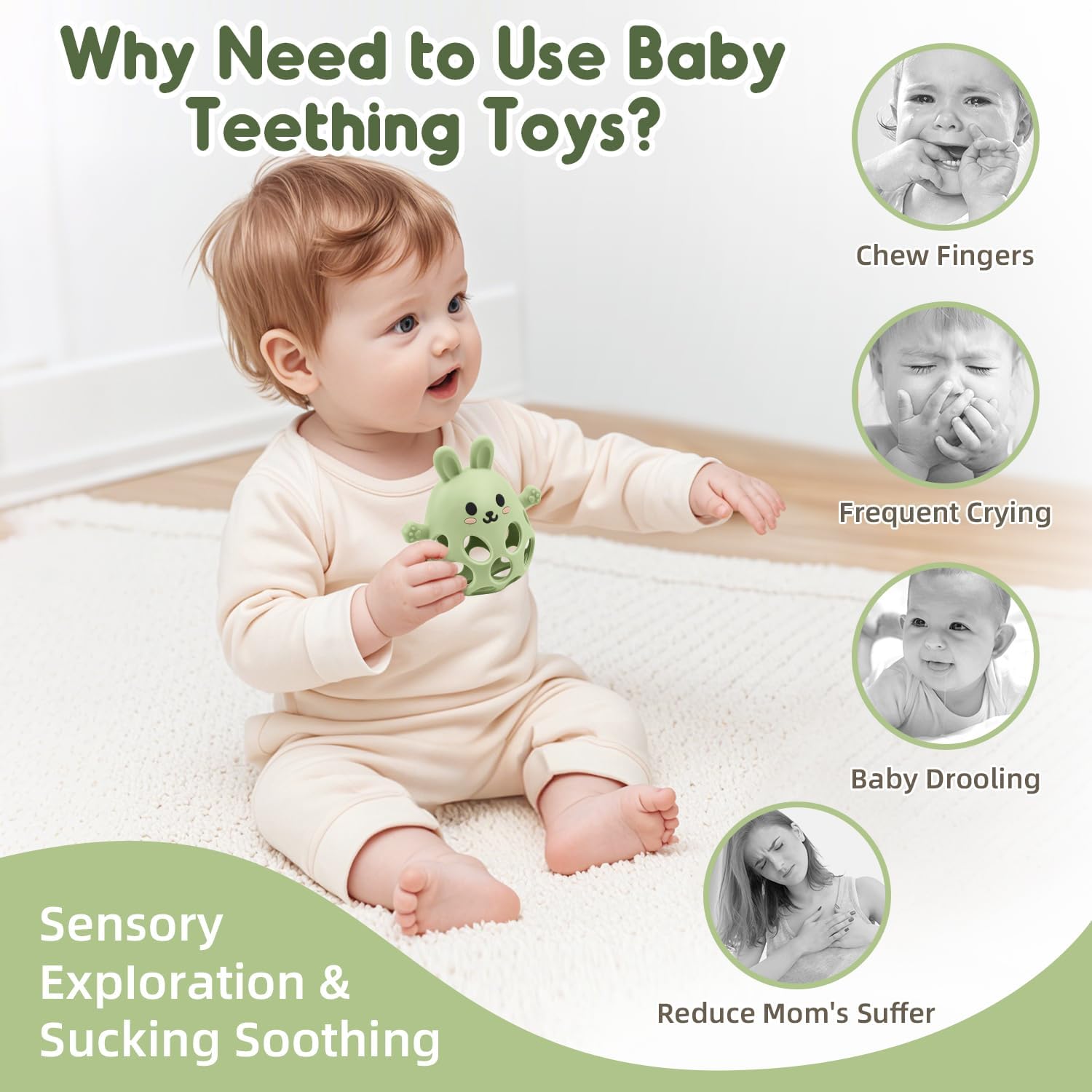 Thumbnail 4 de Baby Sensory Teething Toy with Rattle for Newborn to 18 Months (Green)