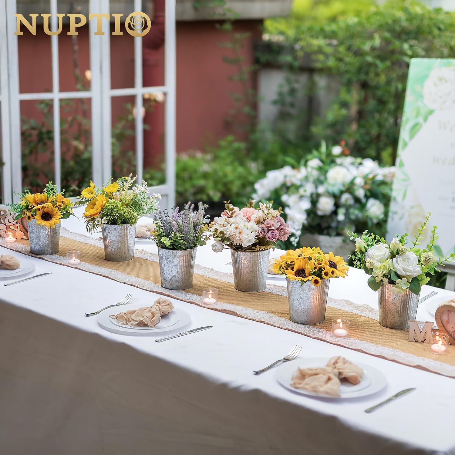 Detalle 2 de NUPTIO 13 cm Rustic Metal Planters 12 Pack