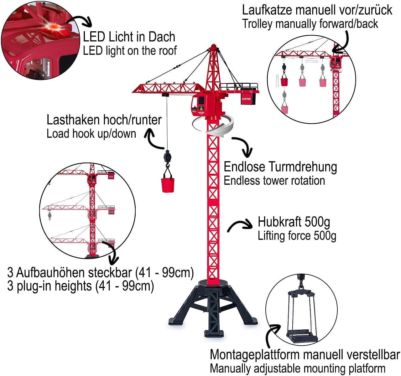 Detalle 2 de Jamara Kutter XL 99 IR 406321 – żuraw wieżowy 99 cm z pilotem i LED