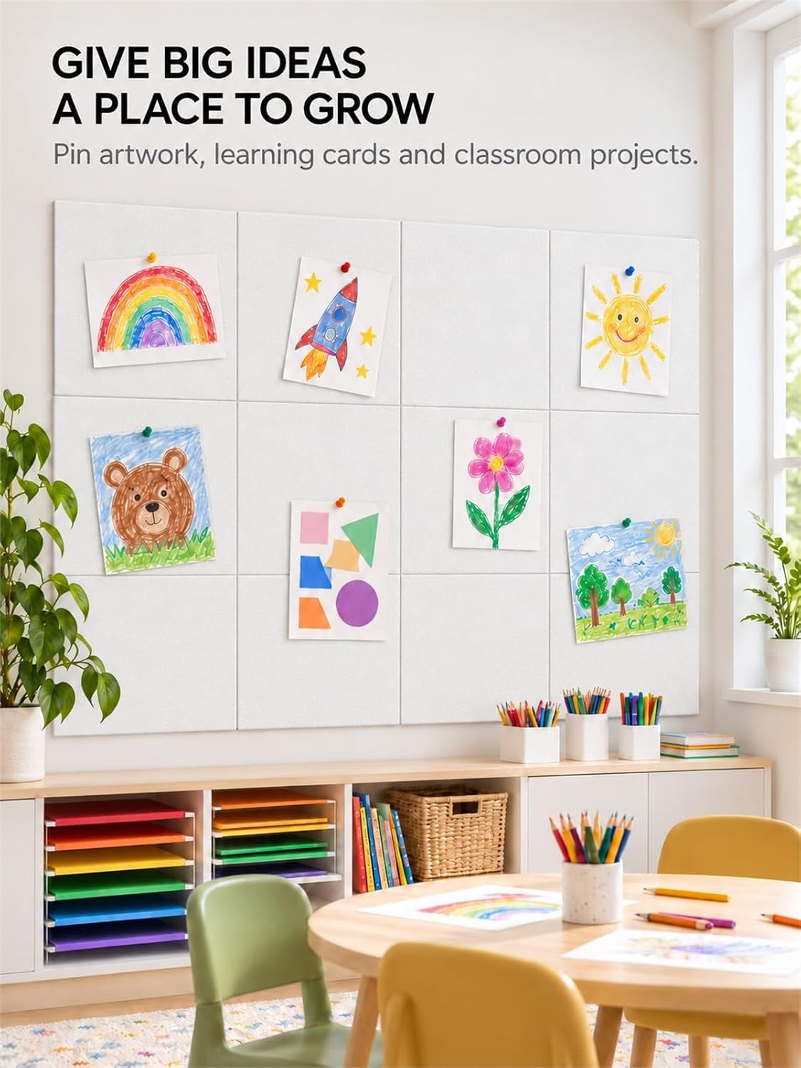 Thumbnail 2 de Baysola 48" x 36" Felt Bulletin Board, 12-Pack, White Self-Adhesive Panels