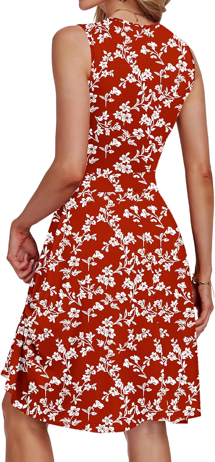 Detalle 2 de WNEEDU 61103 Women’s Sleeveless Summer Dress with Floral Print and Pockets