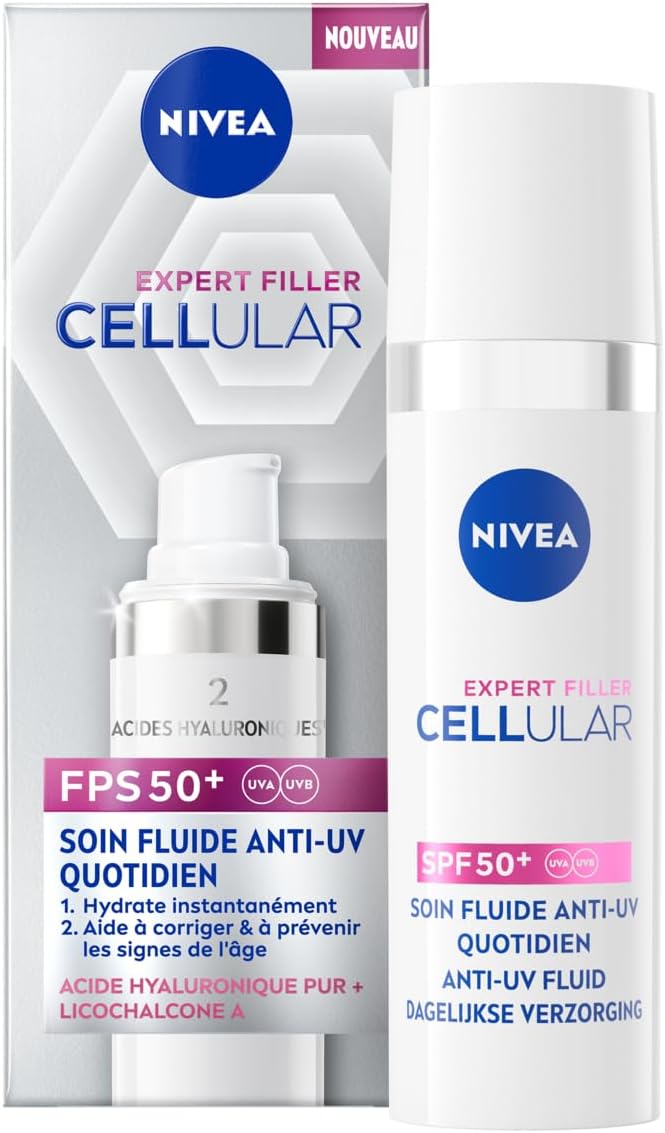Detalle de NIVEA Cellular Expert Filler Soin fluide anti-UV SPF50+ visage (30 ml) – hydratation à l’acide hyaluronique