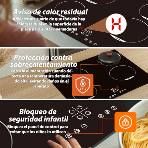 Detalle de TOPWISH placas de inducción de 60 cm con 4 fuegos y 7200W