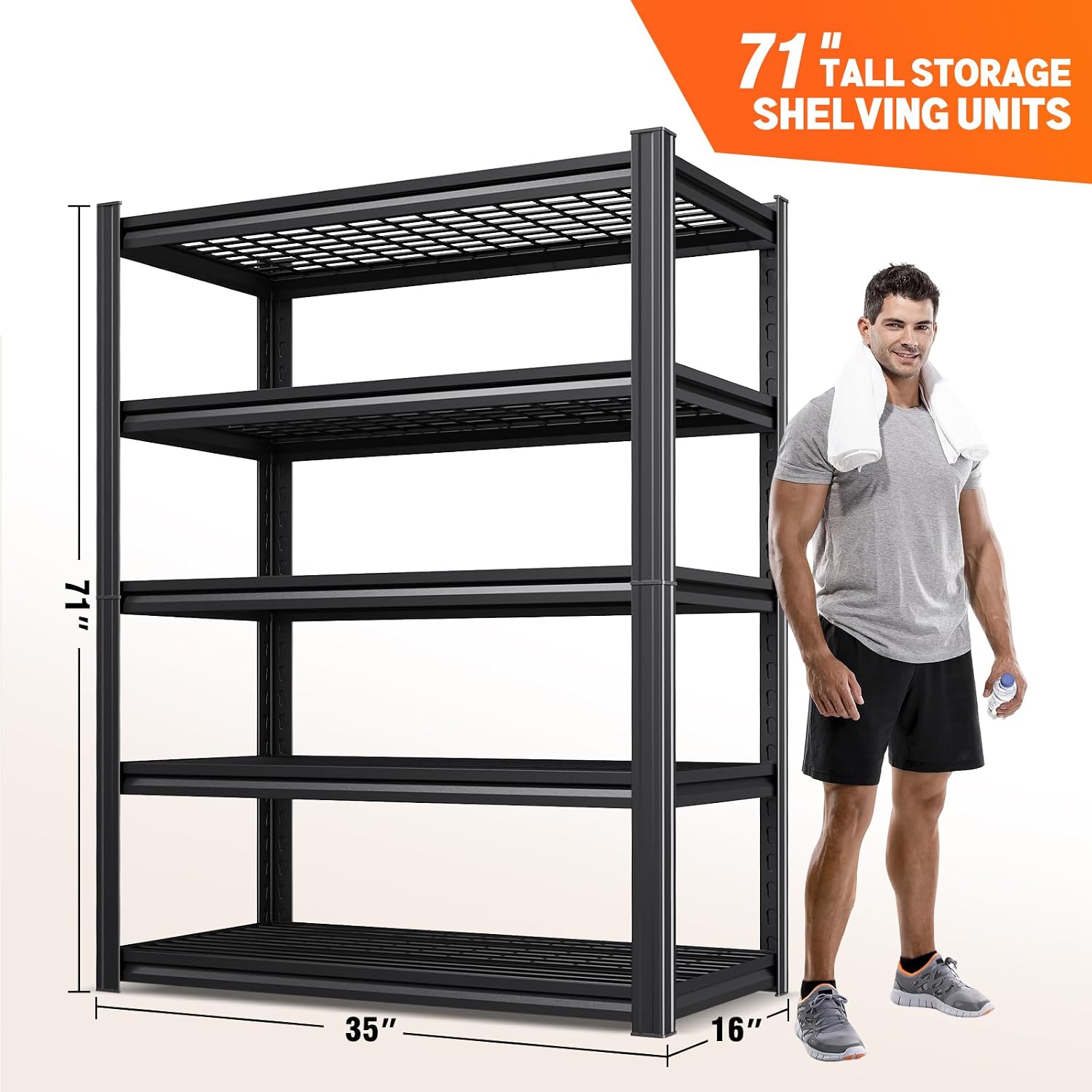 Detalle 2 de KORVENA garage shelving 3-Pack, 5-Tier Adjustable Metal Shelves, 35" Wide