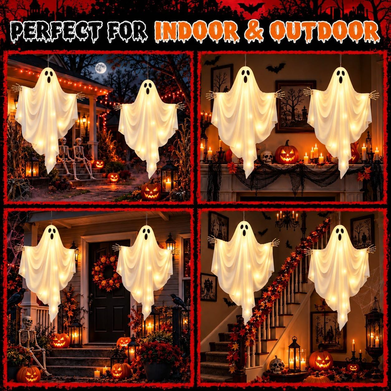 Detalle de Dusk&Decorum 1212 4-Foot Lighted Hanging Ghosts, 2-Pack with Remote