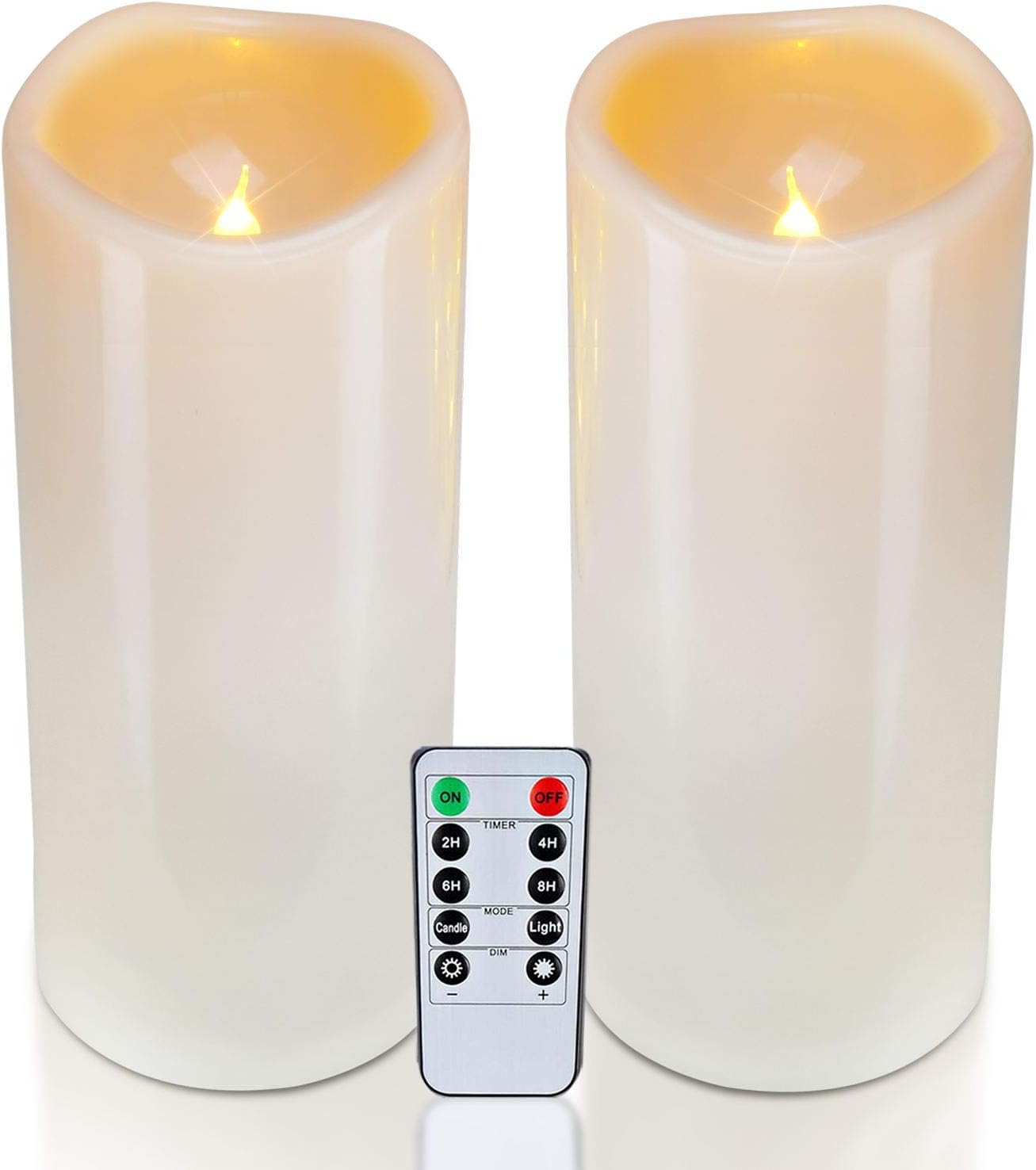 Detalle de Homemory HPILLAR Outdoor Flameless LED Candles, 4 x 10-Inch, Remote, Set of 2