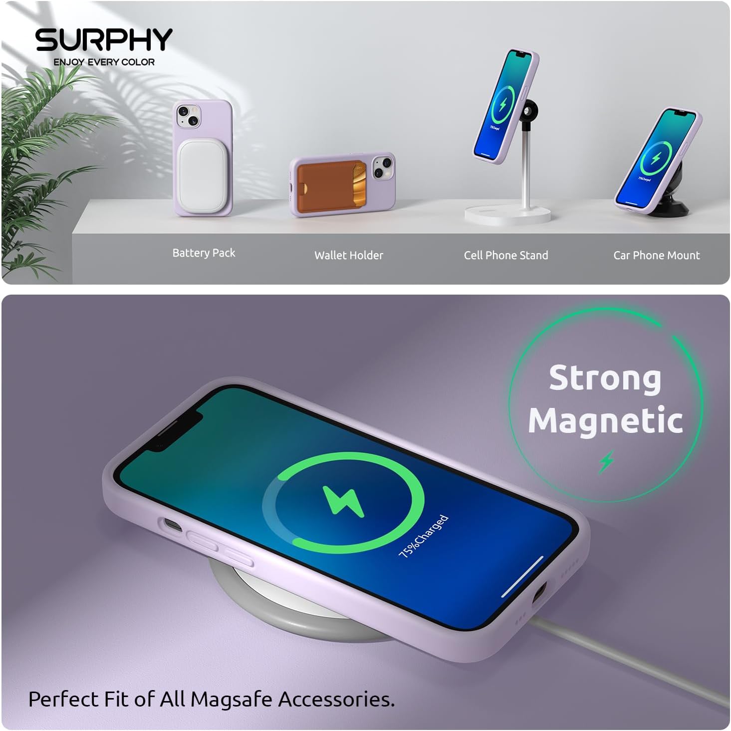 Thumbnail 4 de SURPHY Magnetic Case for iPhone 13 mini (5.4-inch, 2021) in Light Lavender