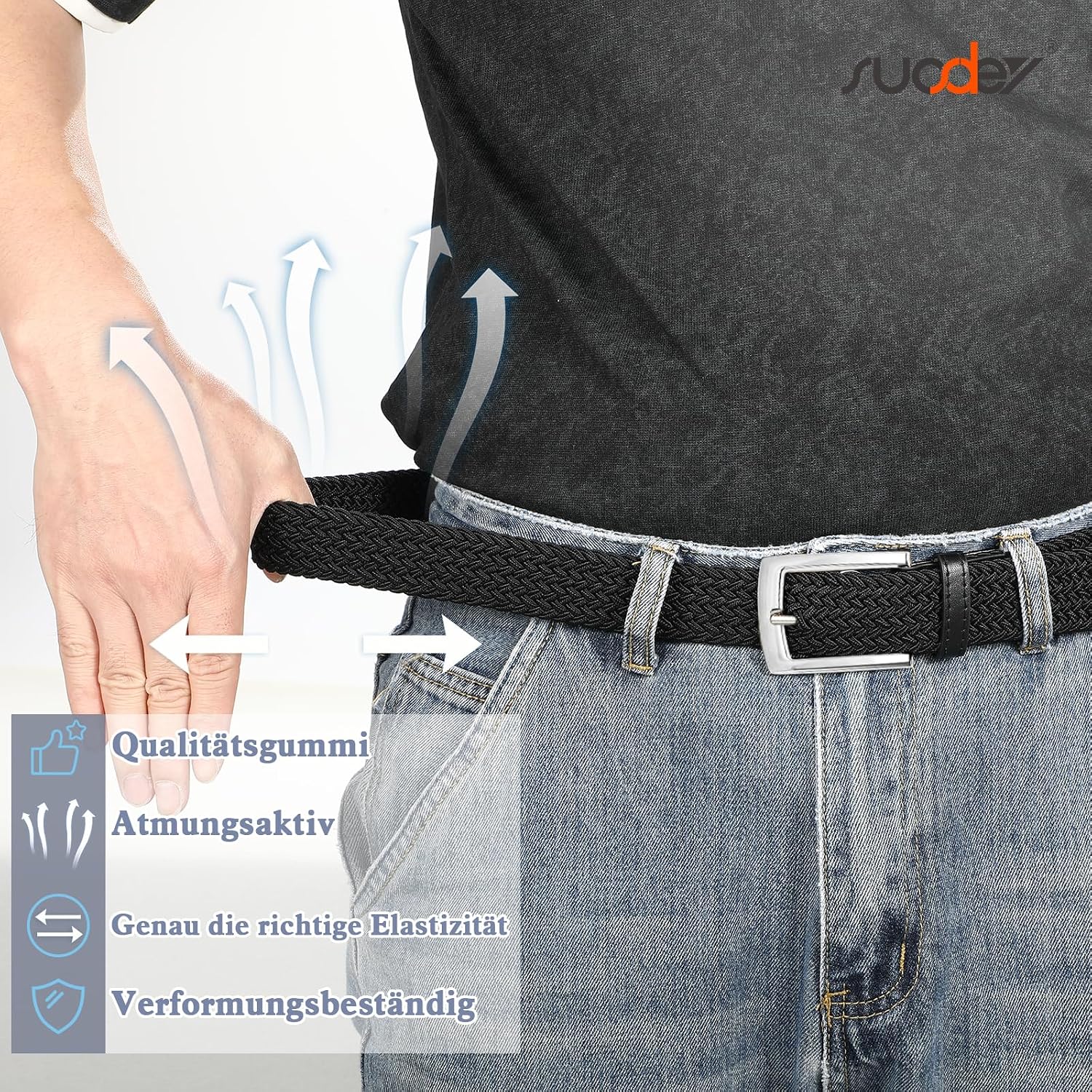 Detalle 2 de SUOSDEY Gürtel 33mm Elastisch Geflecht
