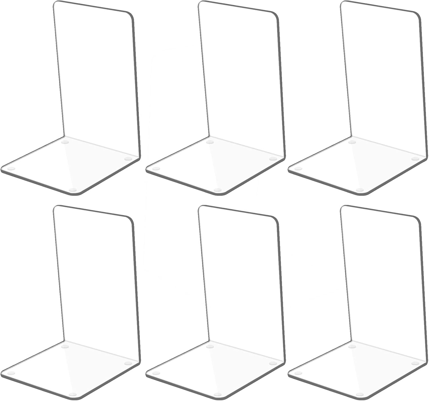 Kioneer 3 Pairs Acrylic Bookends – Large Clear, Non-Slip Desk Organisers