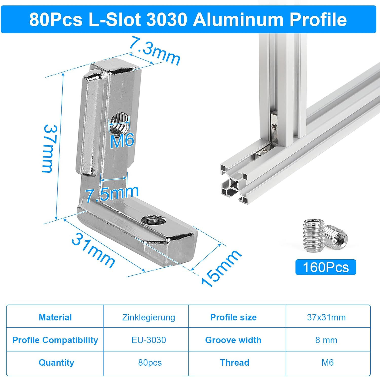 Thumbnail 1 de SUPAWAY Innenwinkel Winkelverbinder 80 Stück für 30er Aluminiumprofile, EU-2020/ EU-3030