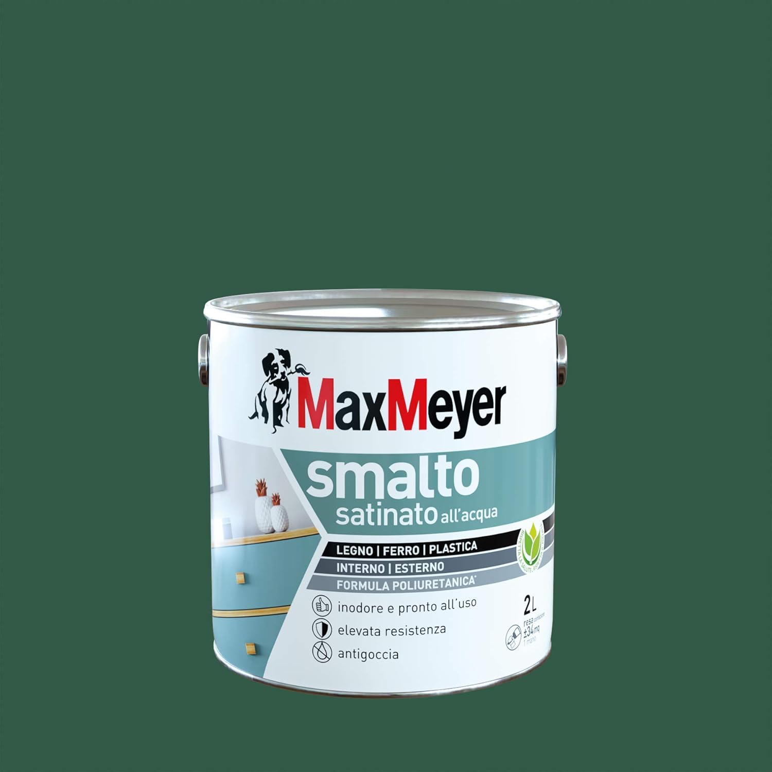 Maxmeyer Smalto all’Acqua Poliuretanico Satinato Verde Scuro 2 L