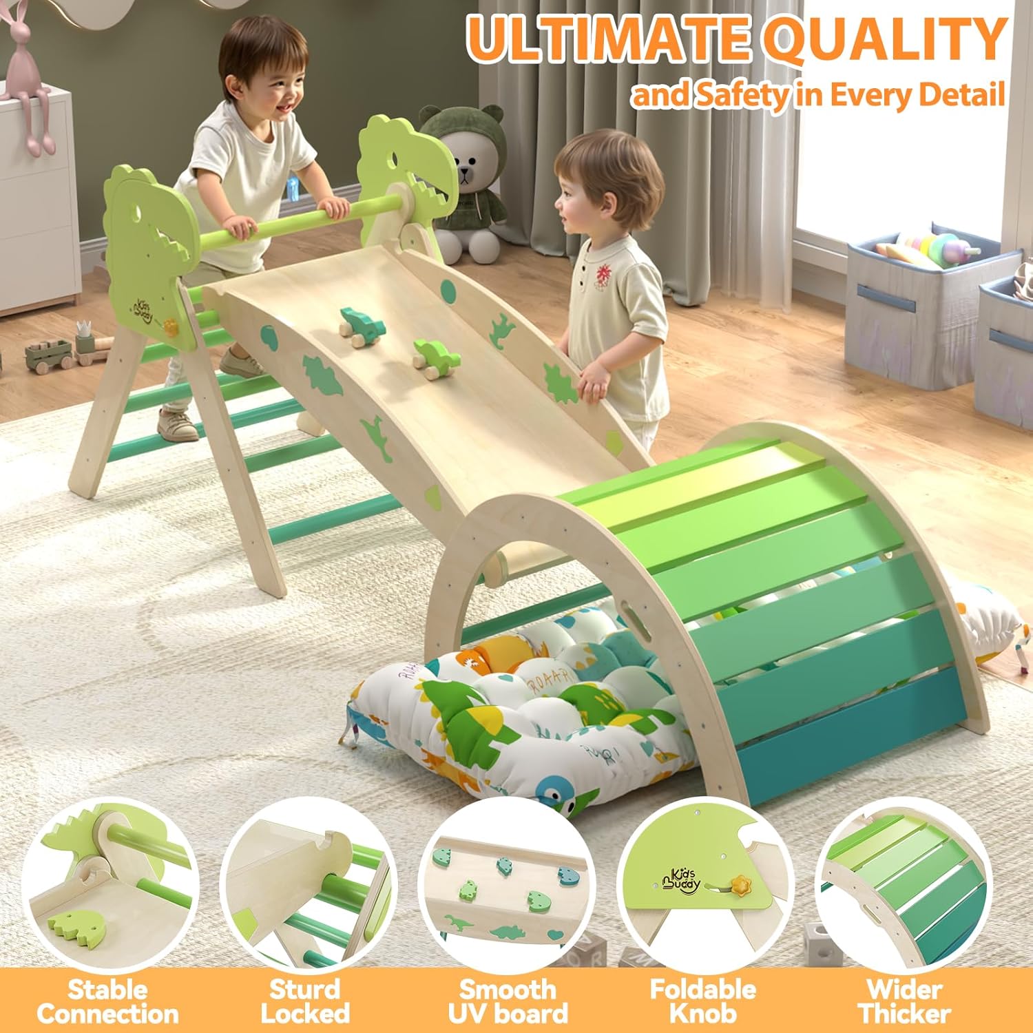 Thumbnail 5 de KidsBuddy Pikler Triangle Set with Cushion (9-in-1 Indoor Climbing Toys for Toddlers 1–3)