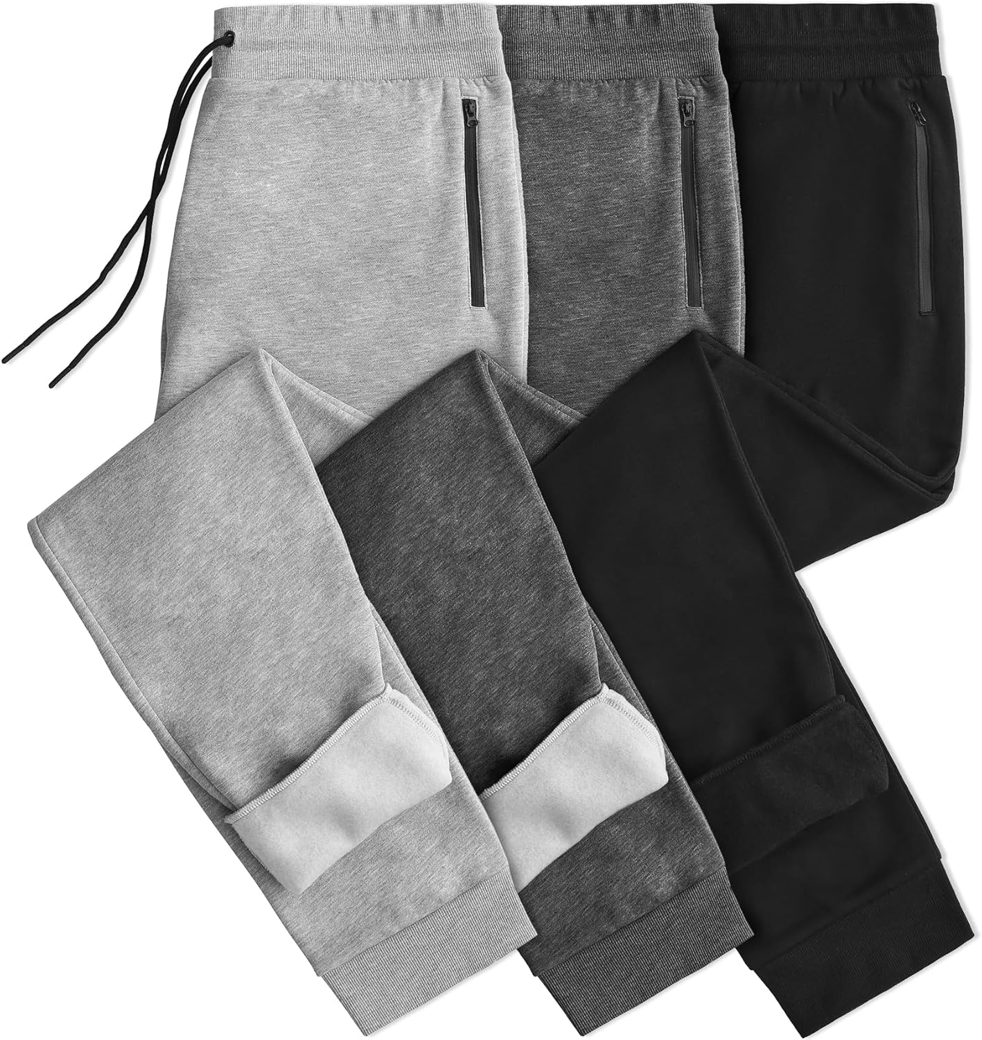 Thumbnail 6 de Loofure Men’s Fleece Sweatpants 3-Pack Joggers with Zipper Pockets