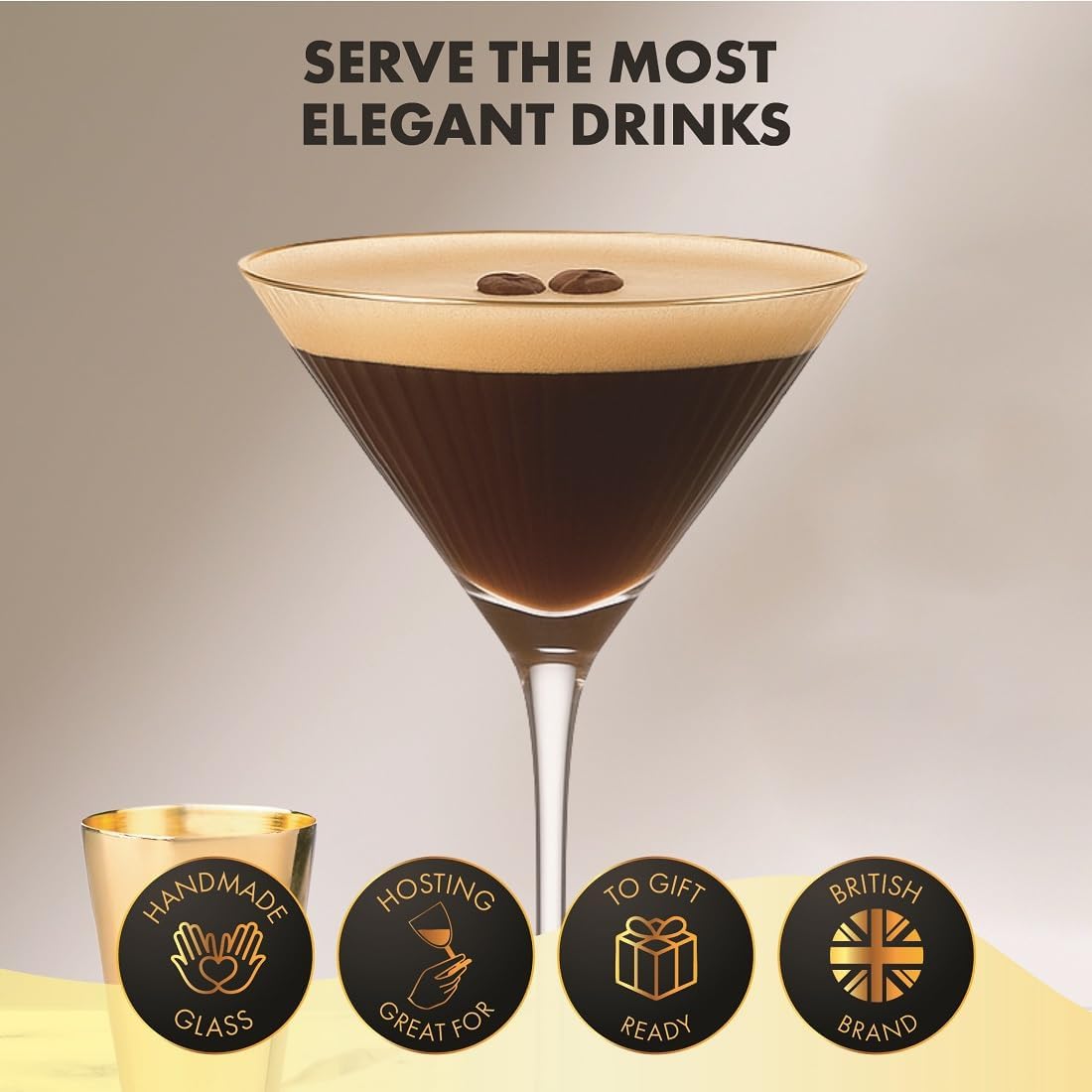 Detalle 2 de VEMACITY Ribbed Espresso Martini Glasses 7.4oz 🍸