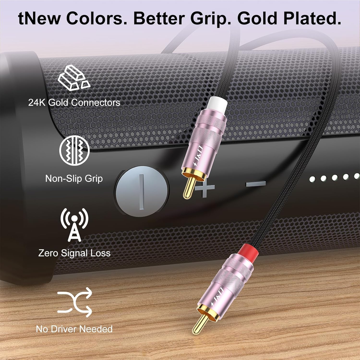 Detalle 2 de J&D USB-C to 2 RCA Audio Cable: Type-C to 2RCA Male Adapter (Rose Gold, 4 ft)