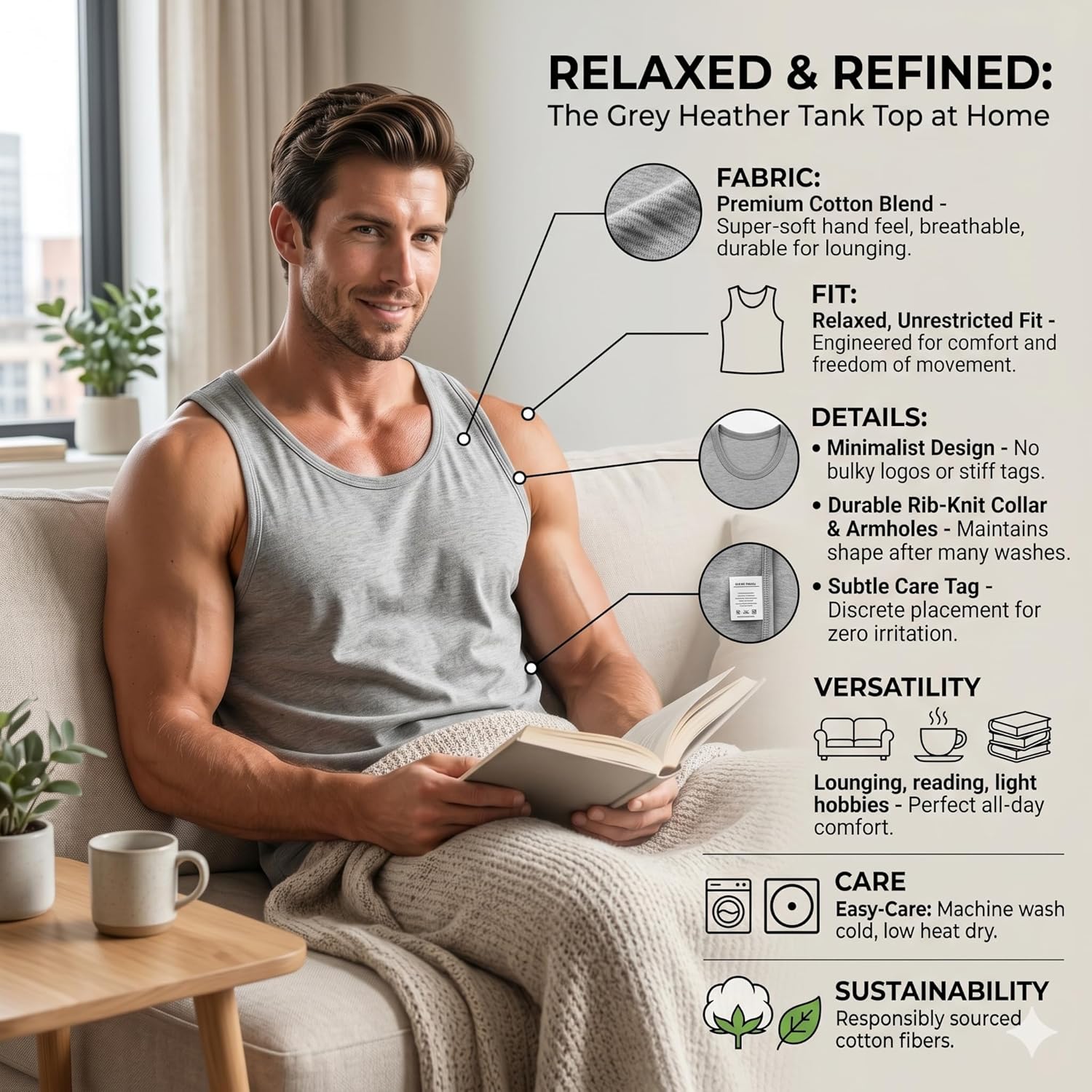 Detalle 2 de COSHAL™ Men's Cotton Vest Tops – Sleeveless, Breathable Slim Fit for Everyday Comfort