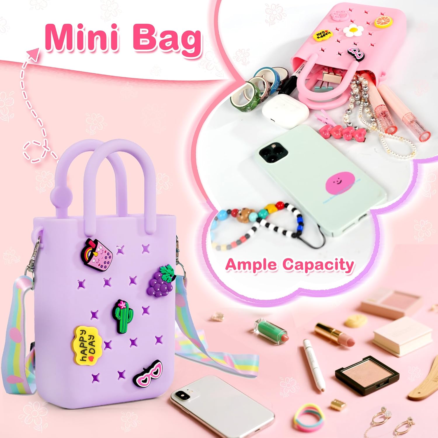 Detalle de Oudizz Silicone Hole Handbag Toddler Purse Crossbody Bag