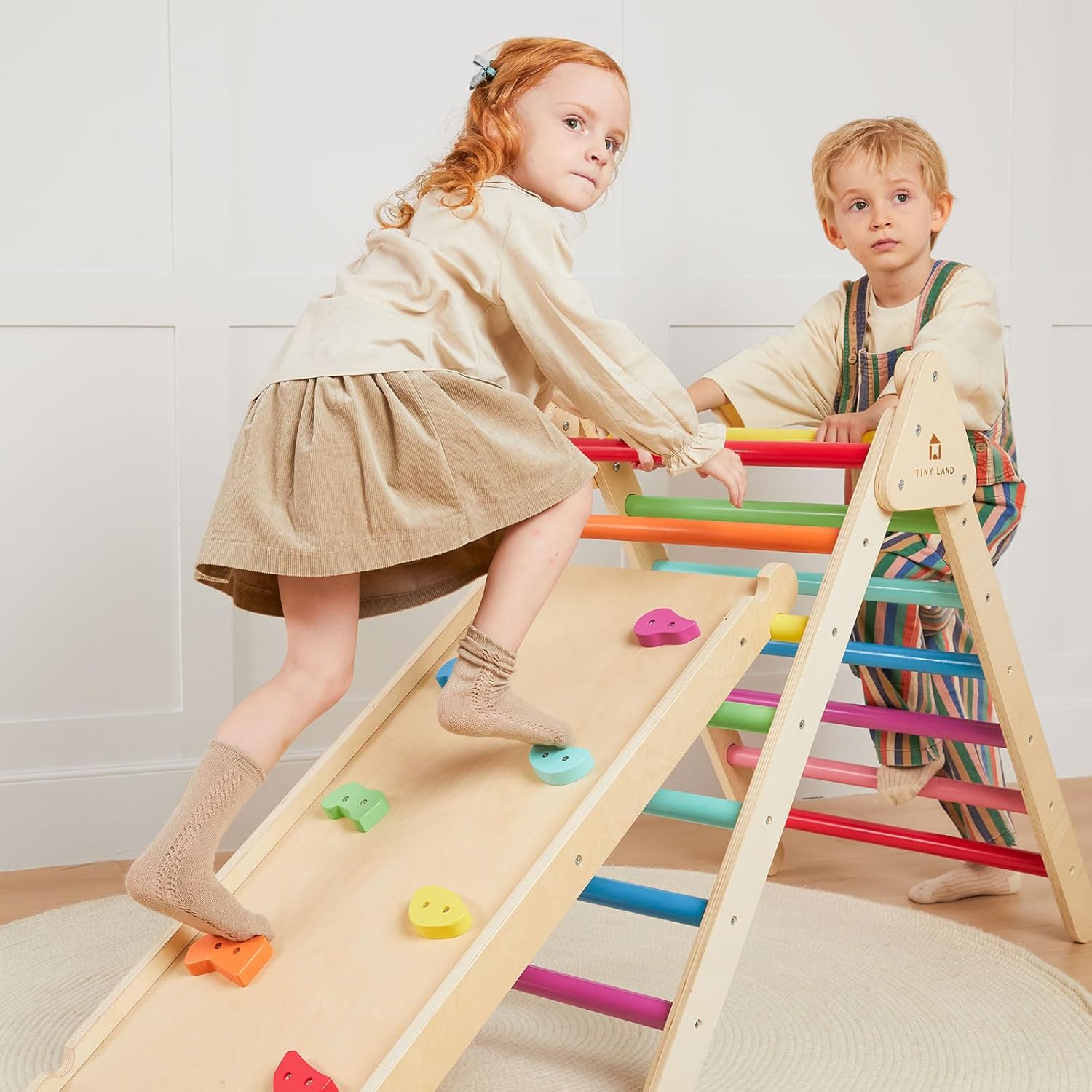 Thumbnail 6 de Tiny Land 2-in-1 Kletterdreieck (Regenbogenfarben) – Montessori-Klettergerüst für drinnen und draußen