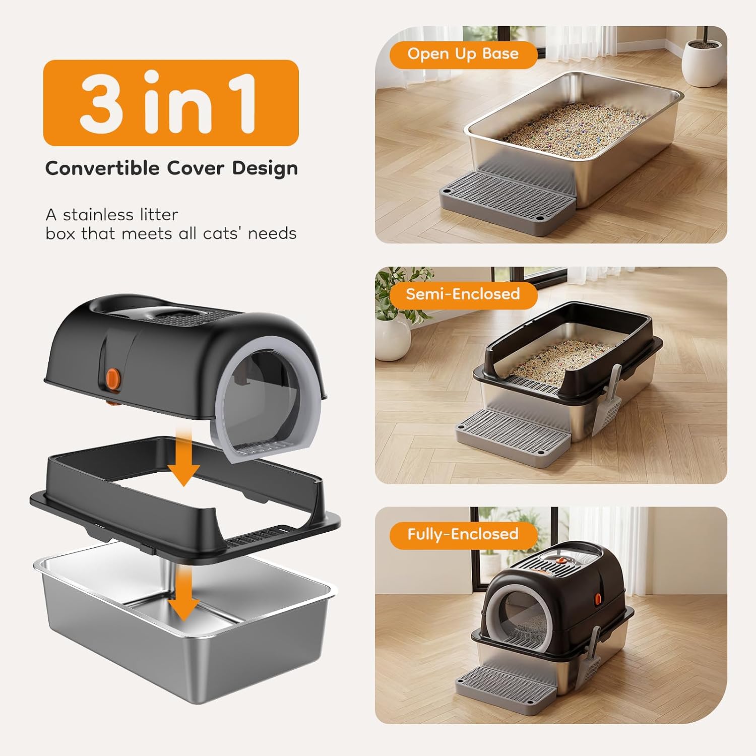 Detalle 2 de Aidoly Stainless Steel Cat Litter Box