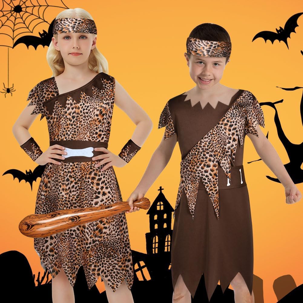 Thumbnail 3 de AYBUY Costume da Uomo delle caverne per Bambini – Età della Pietra, marrone scuro con cintura e accessori