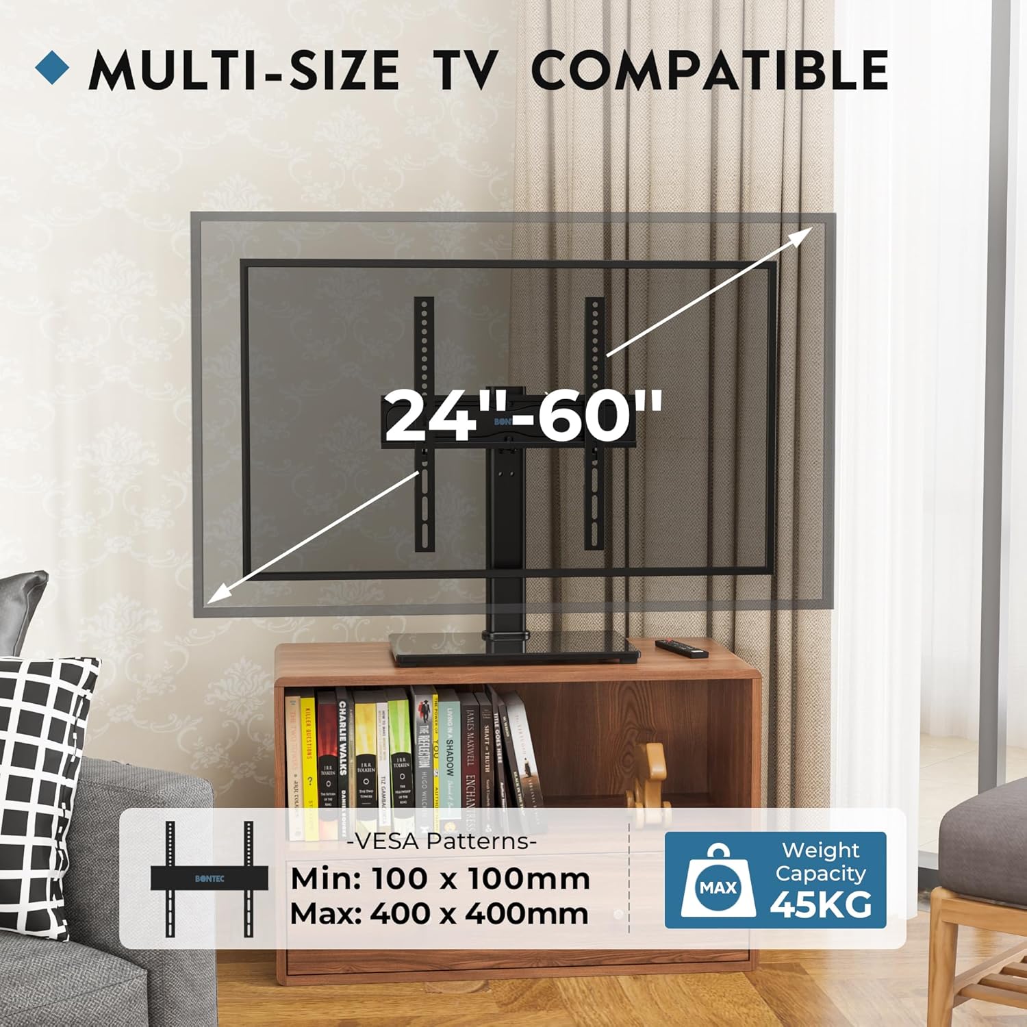 Detalle de BONTEC supporto da tavolo per TV 24–60" regolabile in altezza e girevole (max VESA 400x400, 45 kg)