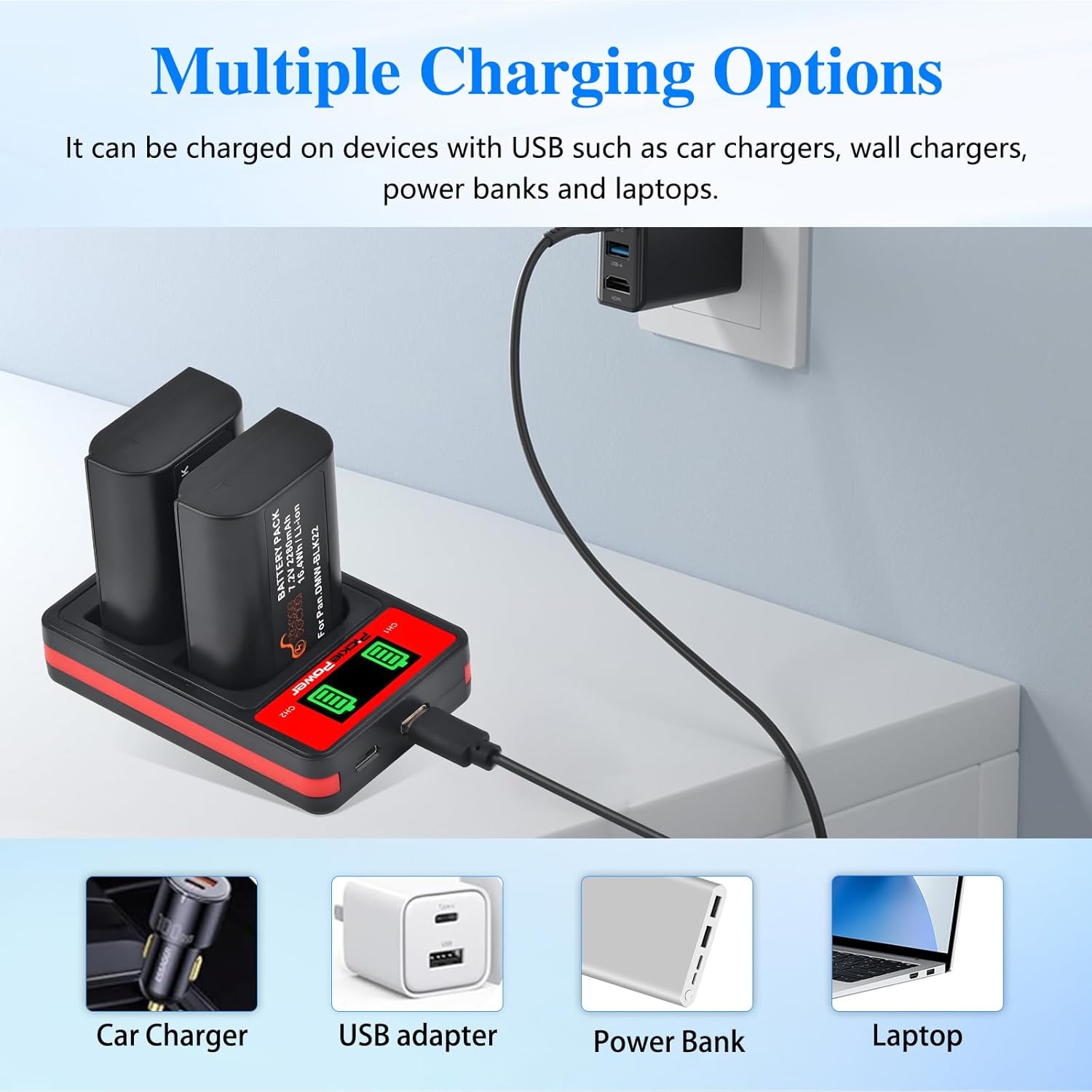 Thumbnail 3 de Pickle Power 2x DMW-BLK22 batteries with dual charger for Panasonic Lumix cameras