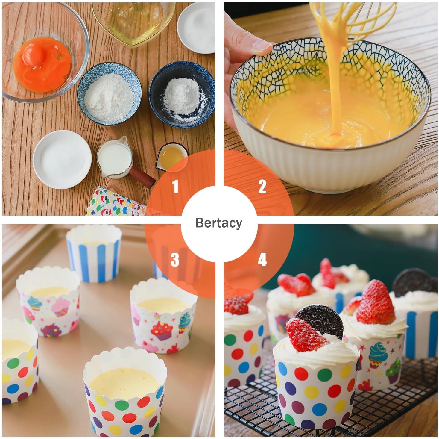Thumbnail 3 de Bertacy Mix & Match Kuchenkörbchen (Papier) – 100 Stück, Ø 6 cm, 4 Farben