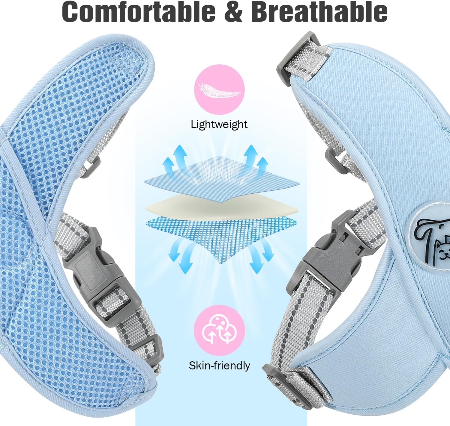 Detalle de Pawaboo Puppy Harness and Lead Sets – Small Dog X-Frame No Pull No Choke, Blue (Size M)