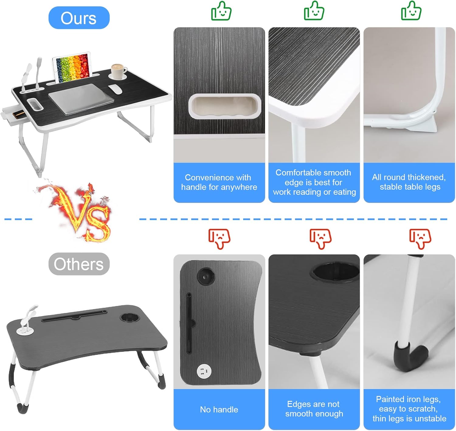 Thumbnail 2 de CSYY Upgraded Bed Table Laptop Desk (Foldable) – 23.6 x 16.5 x 11.8 inches, USB Ports, Drawer and Cup Slot