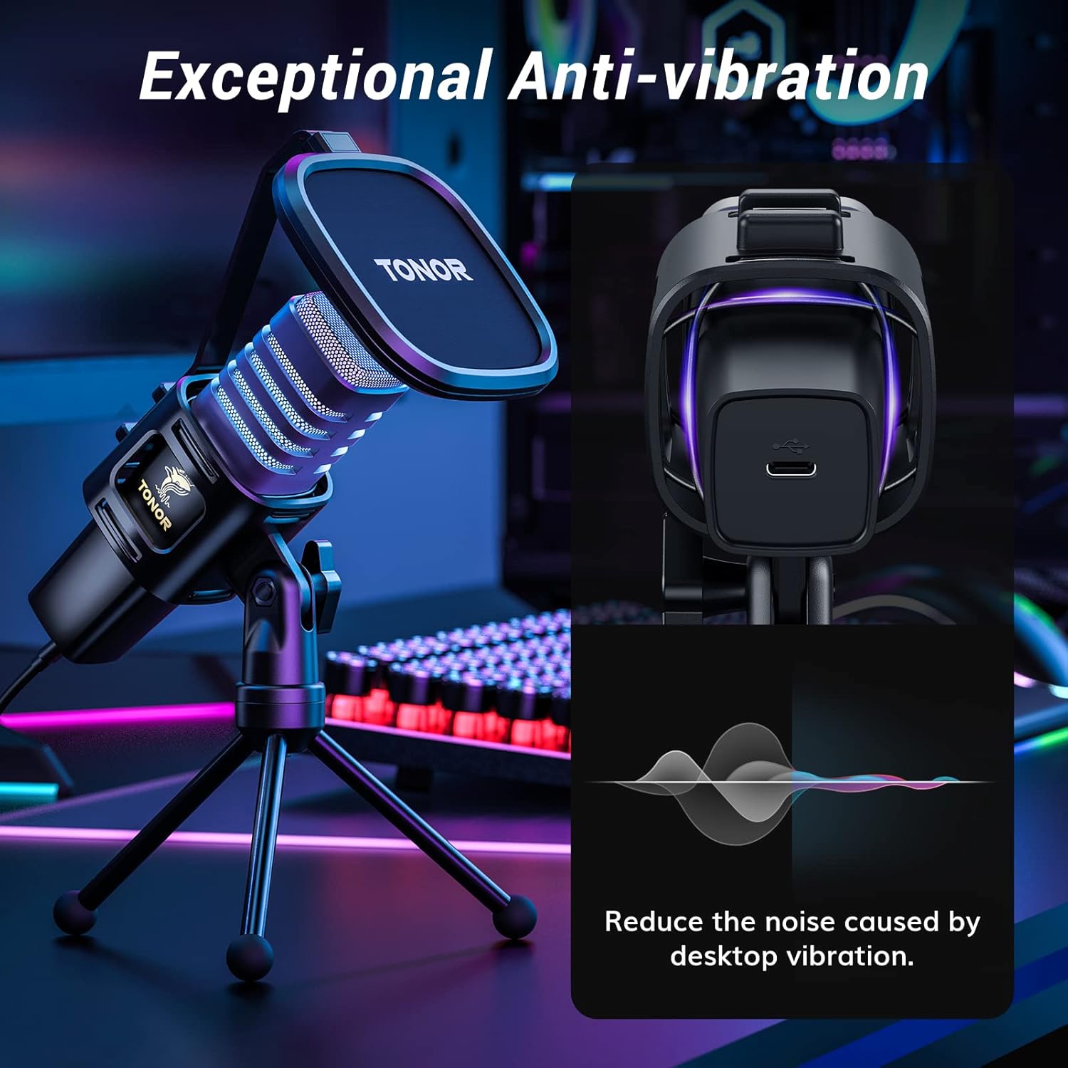 Detalle de TONOR TC30 : micro USB à condensateur pour gaming, streaming et podcasts, RVB et mode Plug & Play