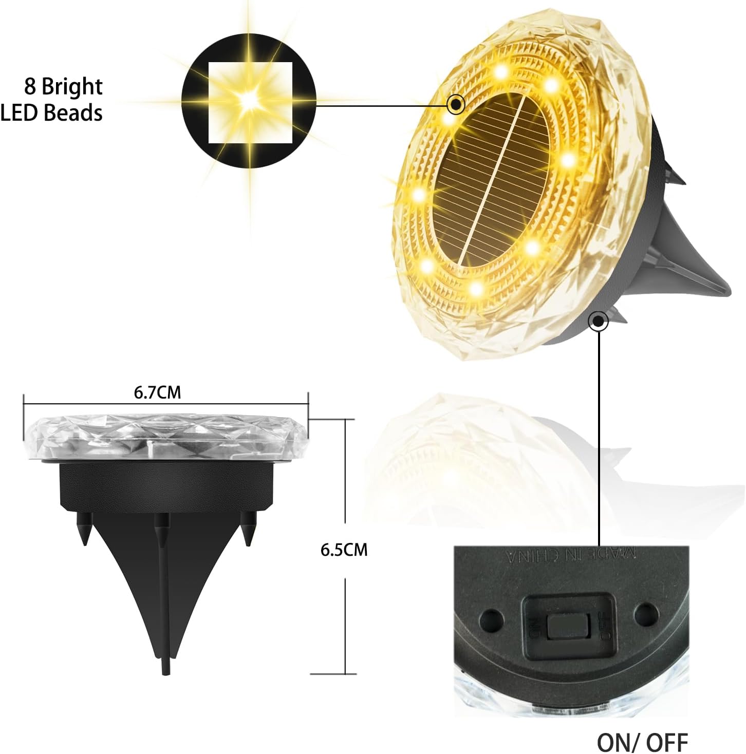 Detalle de YIFMOO solarne lampy ogrodowe, zestaw 8 szt., 8 LED, ciepła biel, IP65