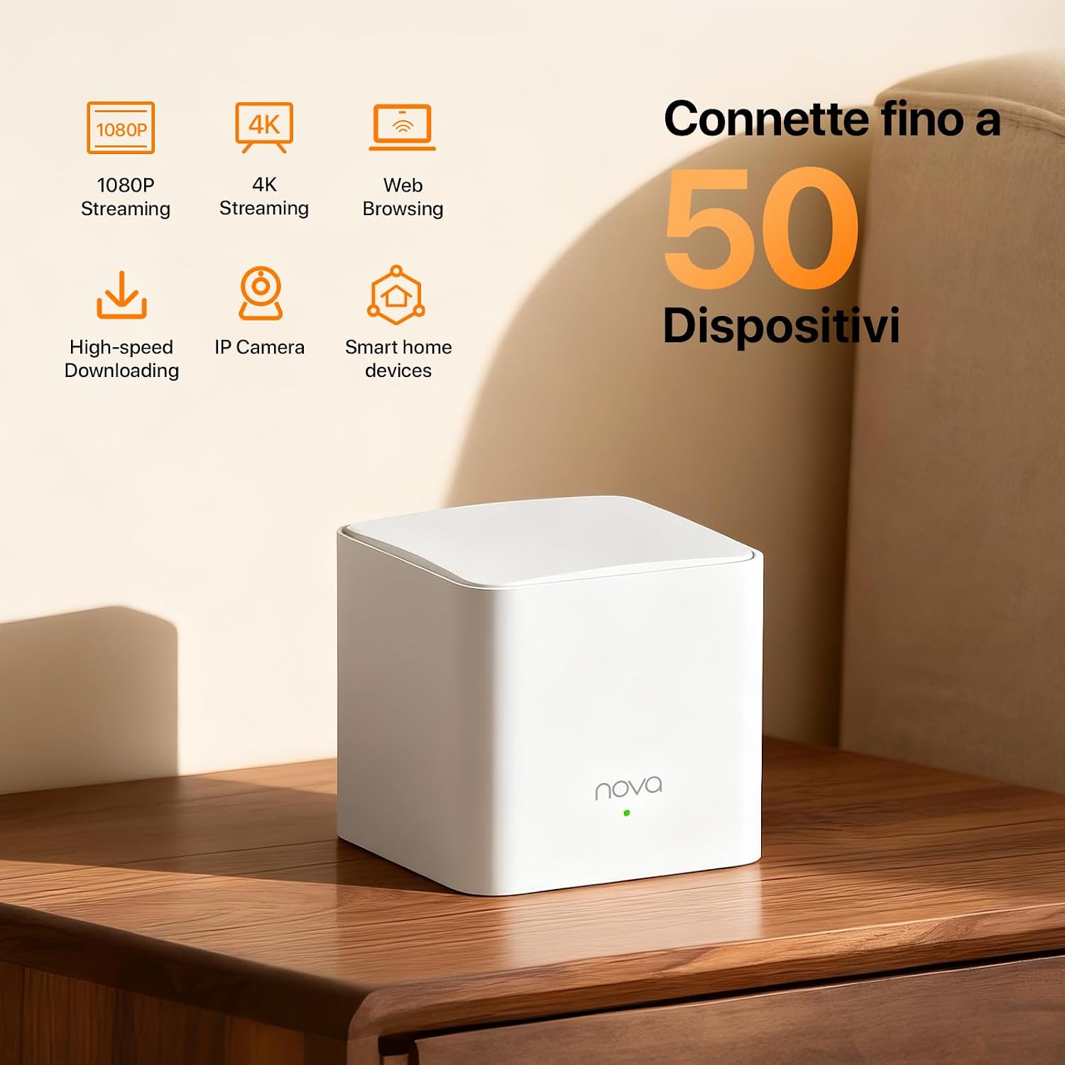 Detalle de Tenda Nova MW5G WiFi Mesh dual band AC1200 con 3 nodi e 2 porte Gigabit per case grandi