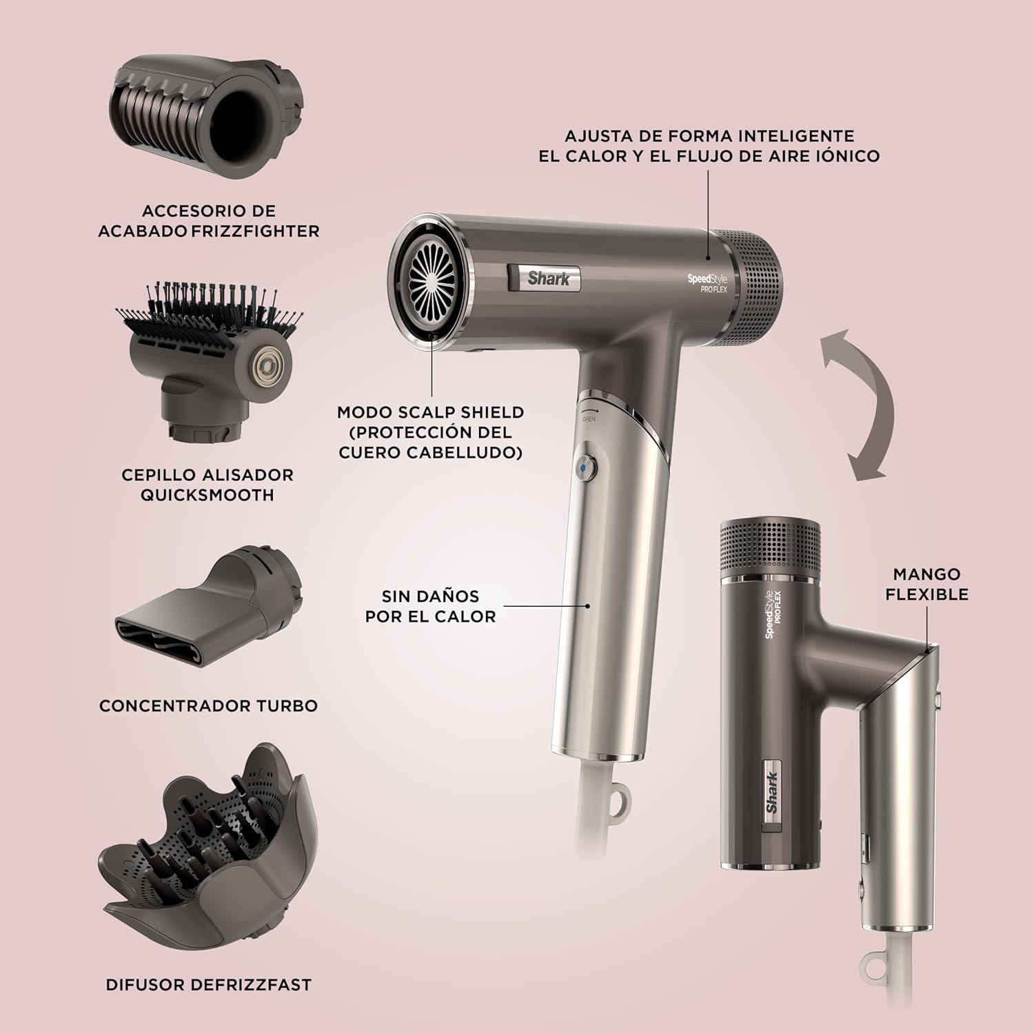 Detalle 2 de Shark HD542EU SpeedStyle Pro FLEX Secador de Pelo Iónico
