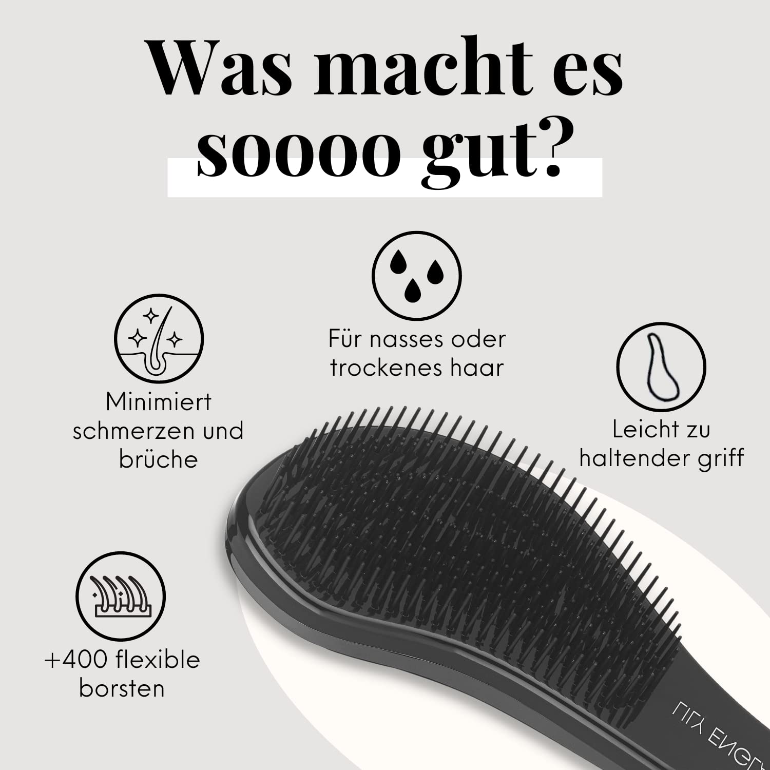 Detalle de Haarbürste ohne Ziepen Lily England – Entwirrbürste für lockiges, glattes & dickes oder dünnes Haar (Schwarz)