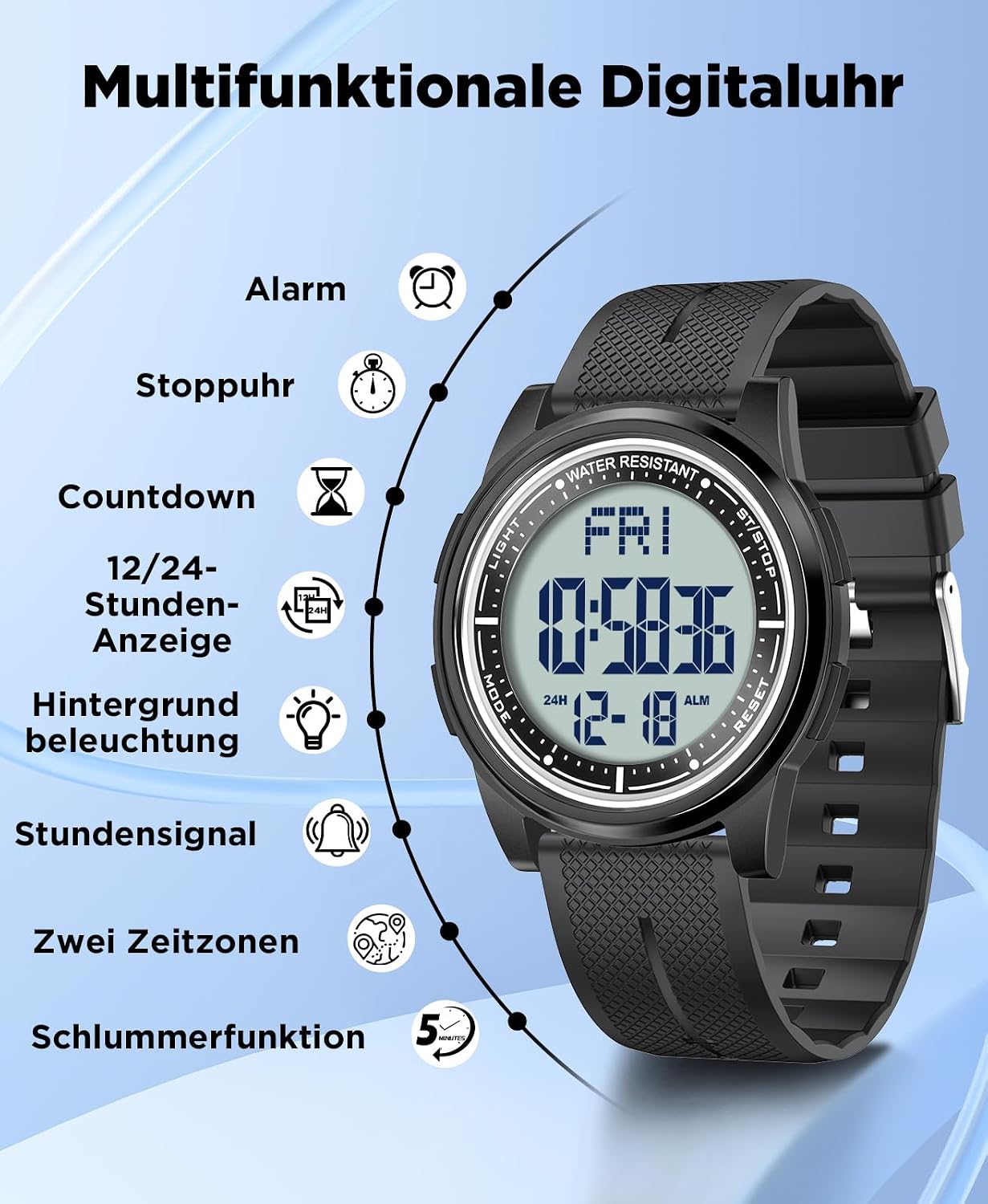 Thumbnail 1 de WIFORT Digital-Uhr 6,6 mm 5 ATM