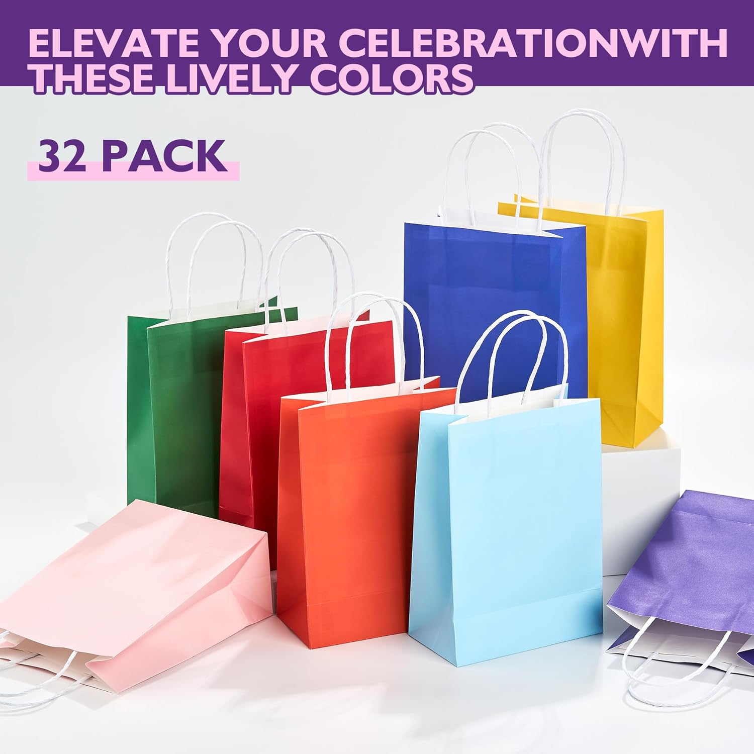 Thumbnail 4 de 32-Pack Kraft Gift Bags with Handles (5.8" x 3.2" x 8.25"), 8 Colors