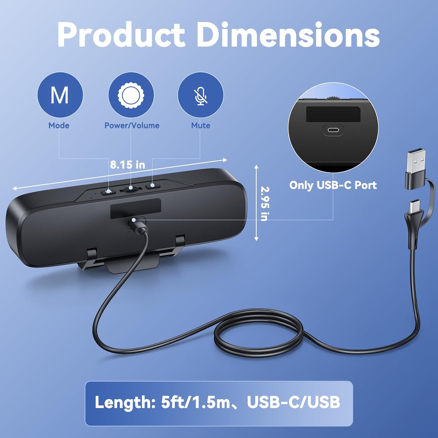 Thumbnail 4 de OHAYO Z1 Clip-On Computer Speaker, 16W Stereo, Bluetooth 5.3 and RGB