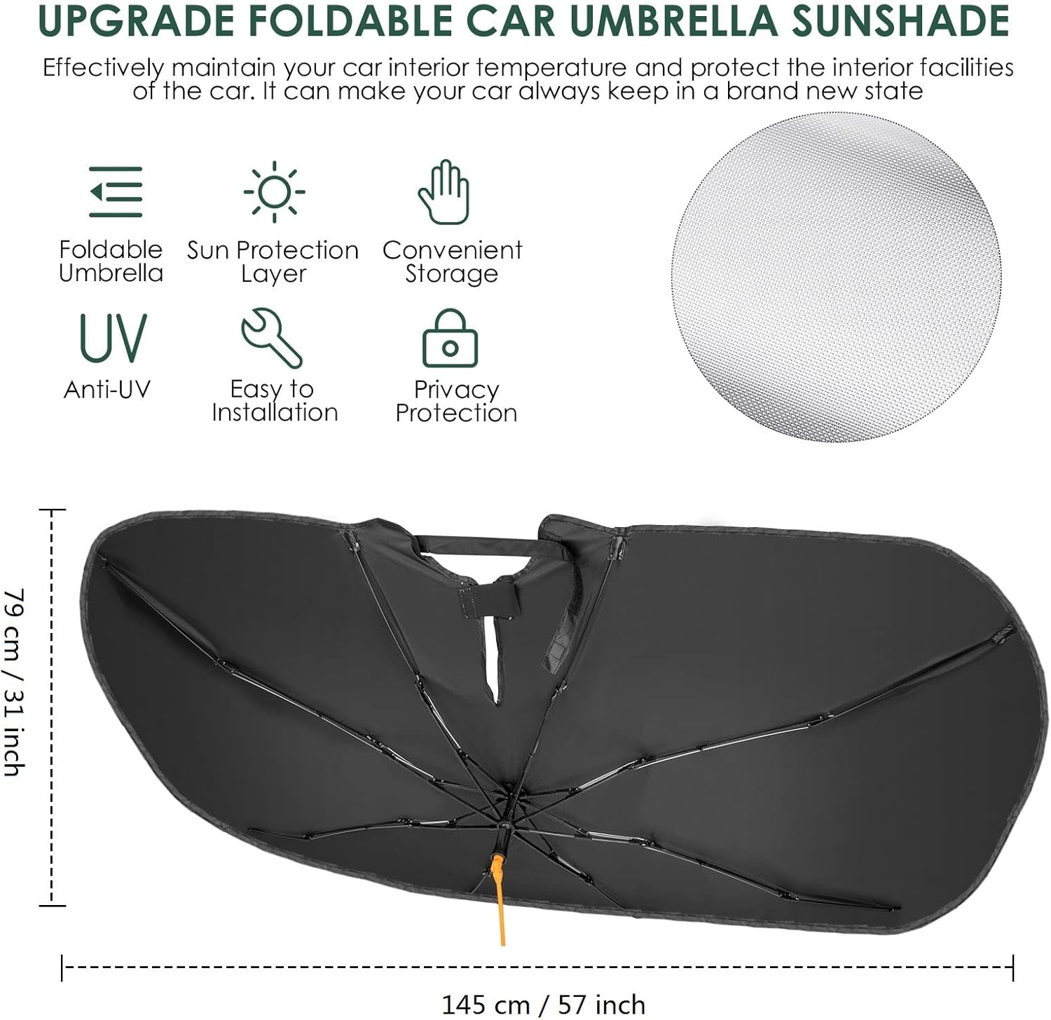 Thumbnail 3 de Oziral Sonnenschutz Auto Frontscheiben – faltbarer UV- und Hitzeschutz für Windschutzscheibe, 31 x 57 Zoll