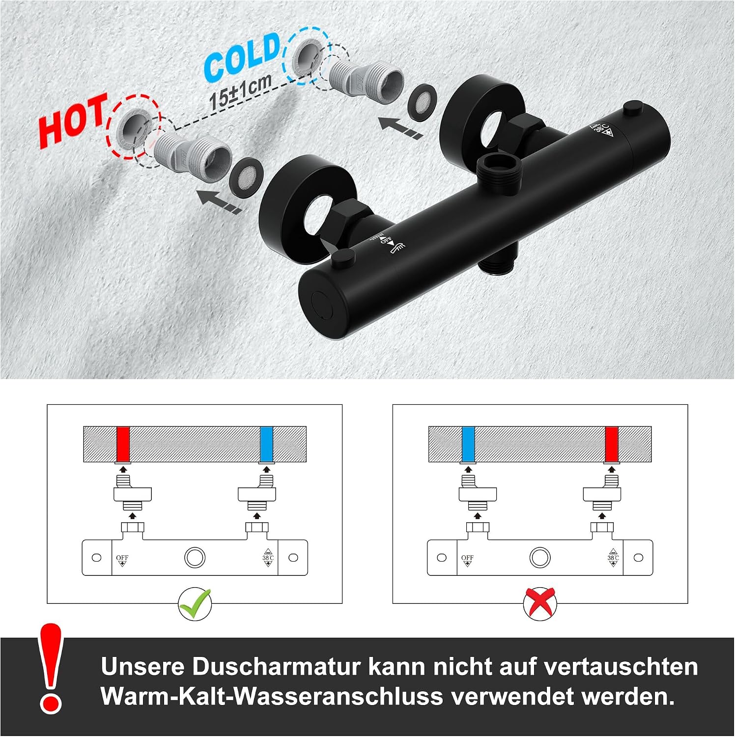 Thumbnail 4 de JOHO Colonne de douche noir mitigeur thermostatique 38°C