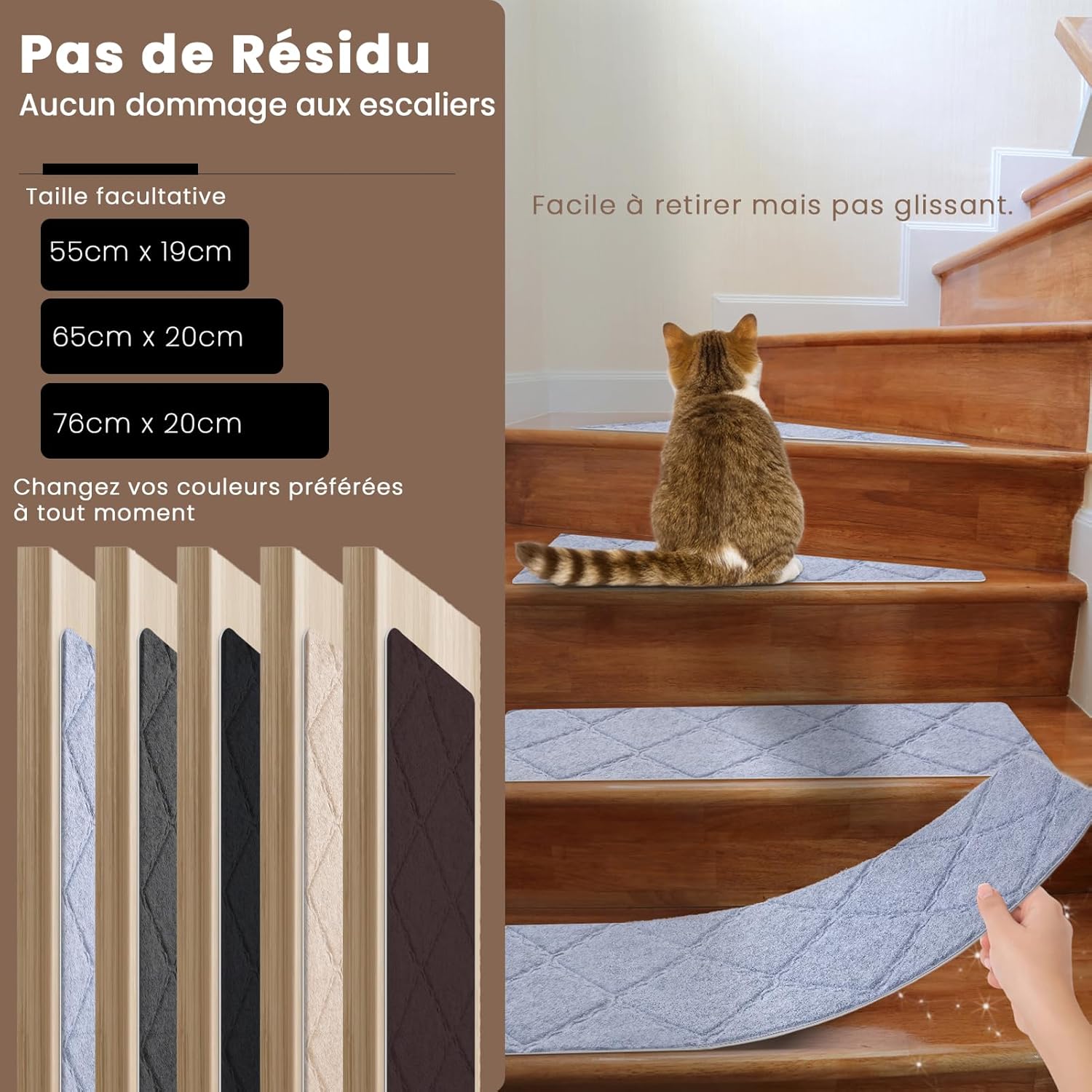 Thumbnail 3 de Homwiz tapis d’escalier antidérapant 65x20 cm