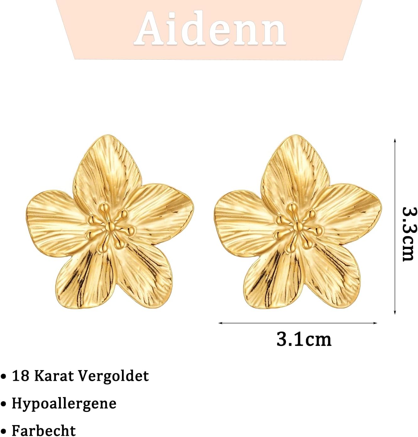 Detalle de Aidenn Blumen Ohrringe Groß – Blume Tropfen Boho-Statement, hypoallergen