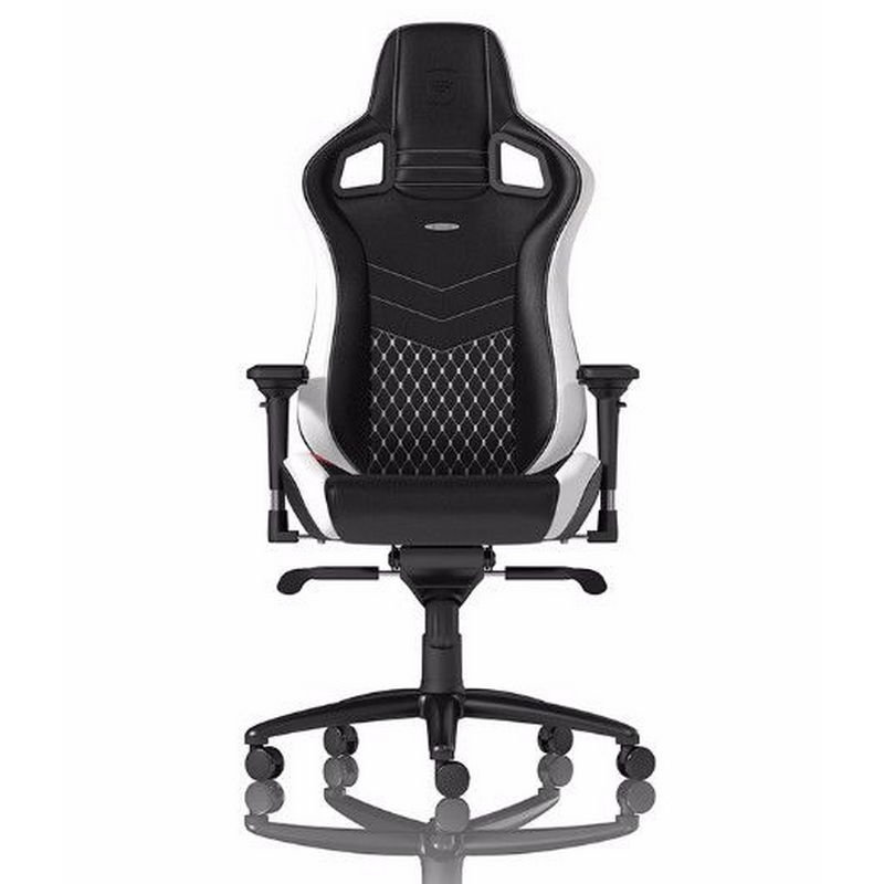 Detalle de noblechairs Epic en cuero real (negra/blanca/roja), silla gaming de lujo