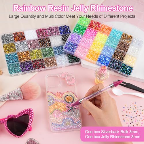 Thumbnail 1 de CANVALITE 48000pcs Nail Art Rhinestones Kit (3mm, 48 Colours) with Tweezers, Pen & Spoon
