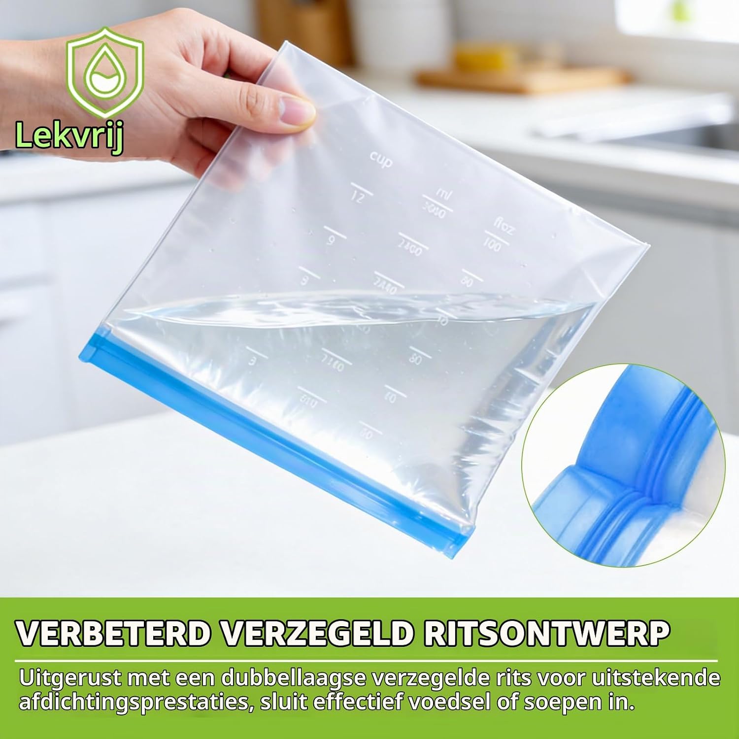 Detalle 2 de Connextion herbruikbare diepvrieszakjes, 24 stuks in 3 formaten met staande bodem