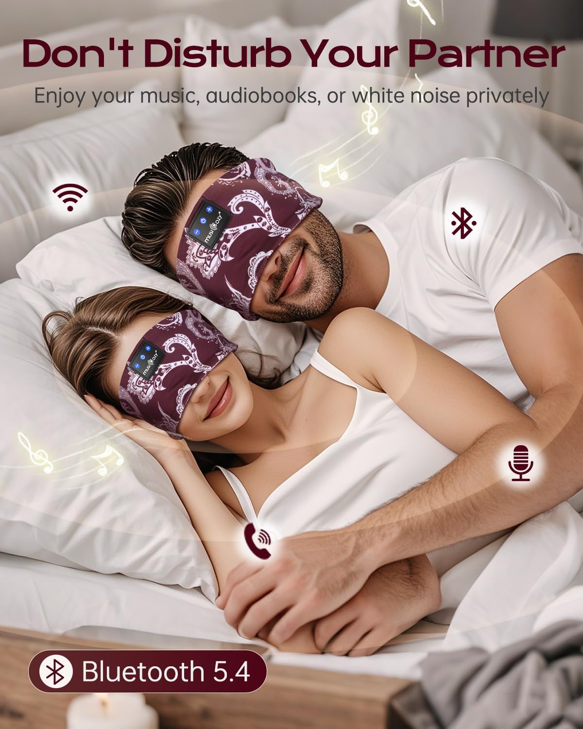 Detalle 2 de MUSICOZY Sleep Headphones (Bluetooth 5.4) – Ultra-thin headband for side sleepers